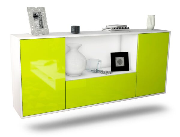 Sideboard Fort Collins | hängend | Korpus Weiß | Front in Hochglanz Grün | 180x79x35cm (BxHxT)