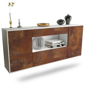 Sideboard East Los Angeles | hängend | Korpus Weiß | Front in Rost Optik | 180x79x35cm (BxHxT)