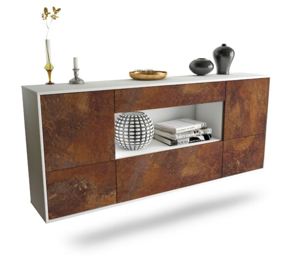 Sideboard East Los Angeles | hängend | Korpus Weiß | Front in Rost Optik | 180x79x35cm (BxHxT)