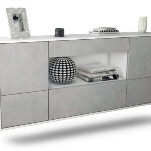 Sideboard East Los Angeles | hängend | Korpus Weiß | Front in Beton Optik | 180x79x35cm (BxHxT)