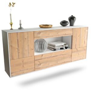 Sideboard East Los Angeles | hängend | Korpus Weiß | Front in Pinie Holz Optik | 180x79x35cm (BxHxT)