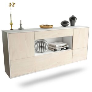 Sideboard East Los Angeles | hängend | Korpus Weiß | Front in Zeder Holz Optik | 180x79x35cm (BxHxT)
