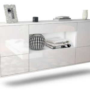 Sideboard East Los Angeles | hängend | Korpus Weiß | Front in Hochglanz Weiß | 180x79x35cm (BxHxT)