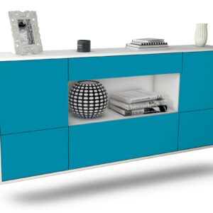 Sideboard East Los Angeles | hängend | Korpus Weiß | Front in Türkis | 180x79x35cm (BxHxT)
