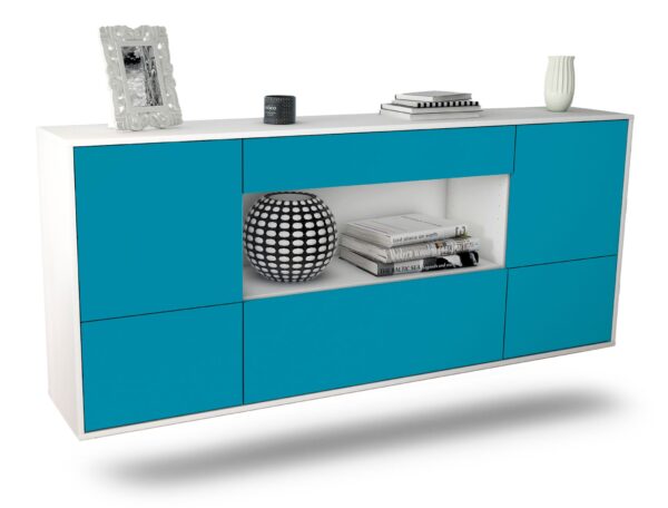 Sideboard East Los Angeles | hängend | Korpus Weiß | Front in Türkis | 180x79x35cm (BxHxT)