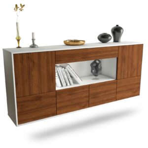Sideboard Fullerton | hängend | Korpus Weiß | Front in Walnuss Holz Optik | 180x79x35cm (BxHxT)