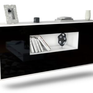 Sideboard Fullerton | hängend | Korpus Weiß | Front in Hochglanz Schwarz | 180x79x35cm (BxHxT)