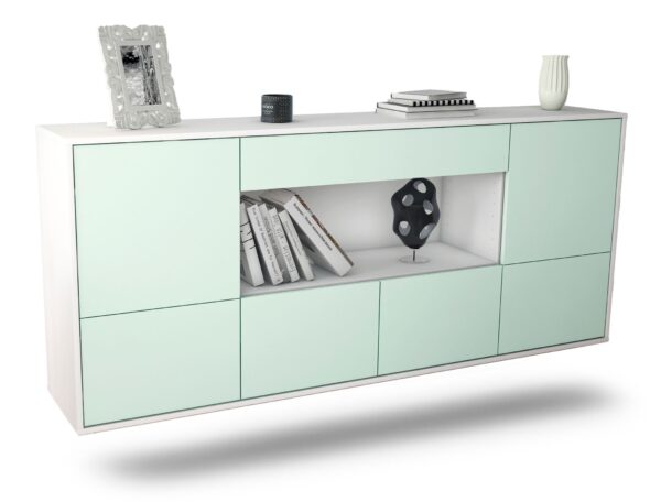 Sideboard Fullerton | hängend | Korpus Weiß | Front in Mint | 180x79x35cm (BxHxT)