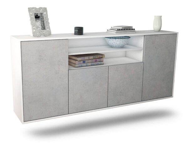 Sideboard Mesquite | hängend | Korpus Weiß | Front in Beton Optik | 180x79x35cm (BxHxT)