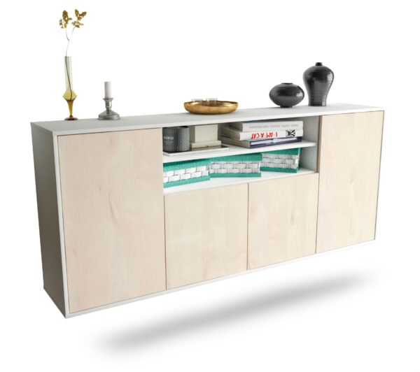Sideboard Mesquite | hängend | Korpus Weiß | Front in Zeder Holz Optik | 180x79x35cm (BxHxT)