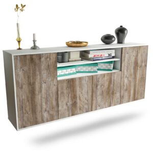 Sideboard Mesquite | hängend | Korpus Weiß | Front in Treibholz Holz Optik | 180x79x35cm (BxHxT)