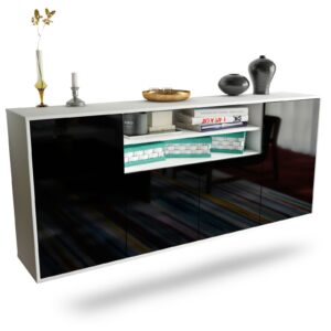 Sideboard Mesquite | hängend | Korpus Weiß | Front in Hochglanz Schwarz | 180x79x35cm (BxHxT)