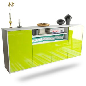 Sideboard Mesquite | hängend | Korpus Weiß | Front in Hochglanz Grün | 180x79x35cm (BxHxT)