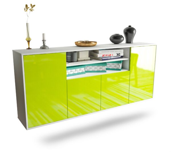 Sideboard Mesquite | hängend | Korpus Weiß | Front in Hochglanz Grün | 180x79x35cm (BxHxT)