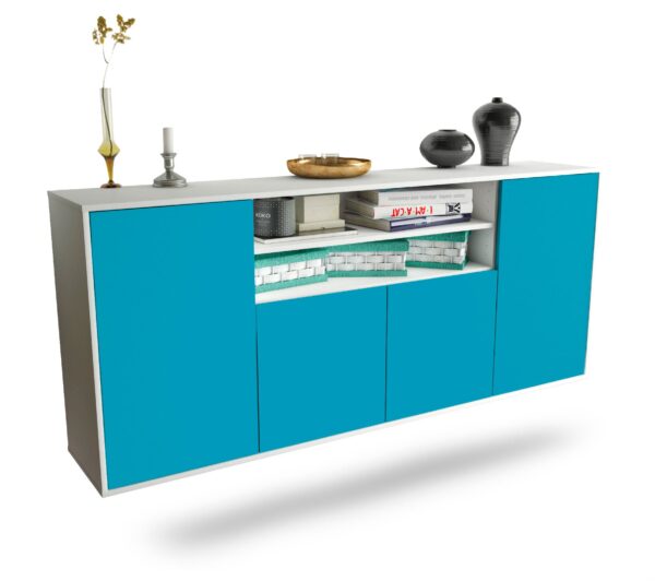 Sideboard Mesquite | hängend | Korpus Weiß | Front in Türkis | 180x79x35cm (BxHxT)
