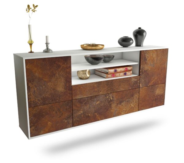 Sideboard Elk Grove | hängend | Korpus Weiß | Front in Rost Optik | 180x79x35cm (BxHxT)