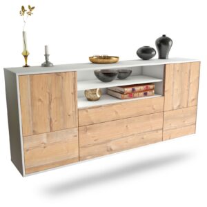 Sideboard Elk Grove | hängend | Korpus Weiß | Front in Pinie Holz Optik | 180x79x35cm (BxHxT)