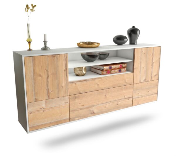 Sideboard Elk Grove | hängend | Korpus Weiß | Front in Pinie Holz Optik | 180x79x35cm (BxHxT)