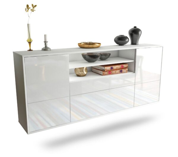 Sideboard Elk Grove | hängend | Korpus Weiß | Front in Hochglanz Weiß | 180x79x35cm (BxHxT)