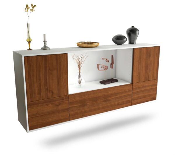 Sideboard Sunnyvale | hängend | Korpus Weiß | Front in Walnuss Holz Optik | 180x79x35cm (BxHxT)