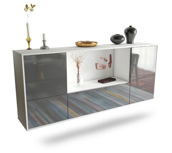 Sideboard Sunnyvale | hängend | Korpus Weiß | Front in Hochglanz Grau | 180x79x35cm (BxHxT)
