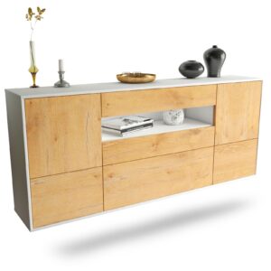 Sideboard Savannah | hängend | Korpus Weiß | Front in Eiche Holz Optik | 180x79x35cm (BxHxT)