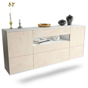 Sideboard Savannah | hängend | Korpus Weiß | Front in Zeder Holz Optik | 180x79x35cm (BxHxT)