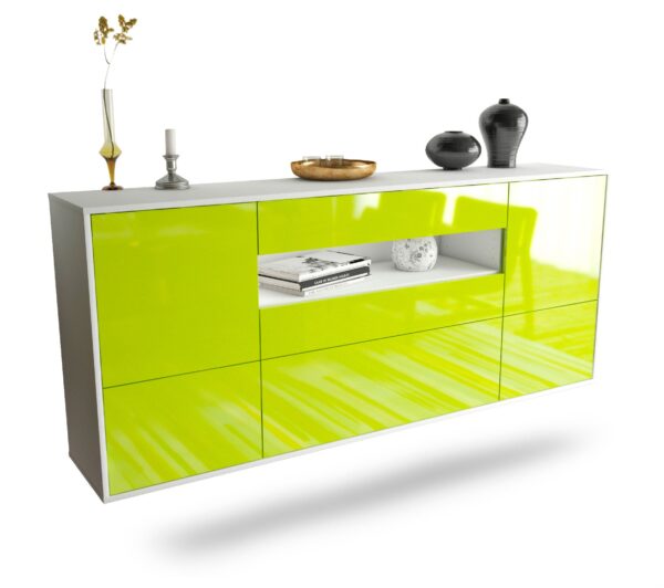 Sideboard Savannah | hängend | Korpus Weiß | Front in Hochglanz Grün | 180x79x35cm (BxHxT)