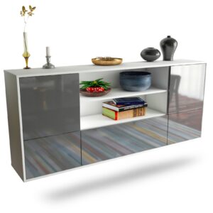 Sideboard Sterling Heights | hängend | Korpus Weiß | Front in Hochglanz Grau | 180x79x35cm (BxHxT)