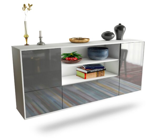 Sideboard Sterling Heights | hängend | Korpus Weiß | Front in Hochglanz Grau | 180x79x35cm (BxHxT)