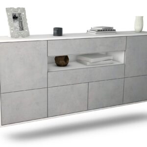 Sideboard McAllen | hängend | Korpus Weiß | Front in Beton Optik | 180x79x35cm (BxHxT)