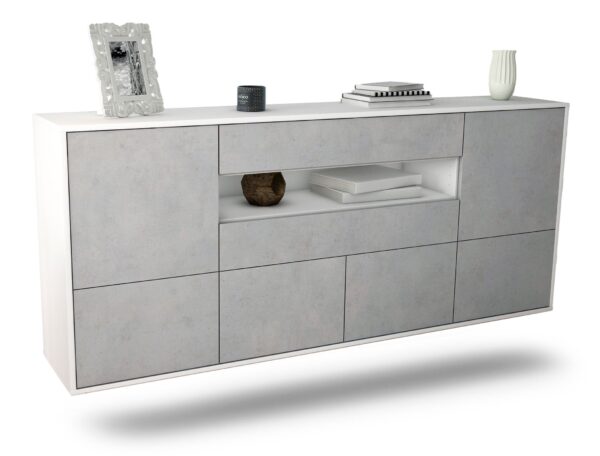 Sideboard McAllen | hängend | Korpus Weiß | Front in Beton Optik | 180x79x35cm (BxHxT)