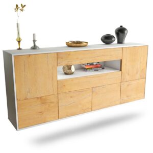 Sideboard McAllen | hängend | Korpus Weiß | Front in Eiche Holz Optik | 180x79x35cm (BxHxT)