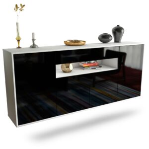 Sideboard McAllen | hängend | Korpus Weiß | Front in Hochglanz Schwarz | 180x79x35cm (BxHxT)