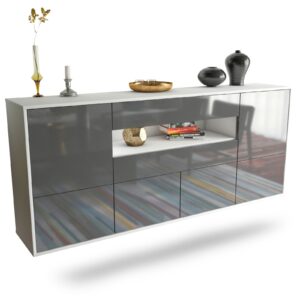 Sideboard McAllen | hängend | Korpus Weiß | Front in Hochglanz Grau | 180x79x35cm (BxHxT)