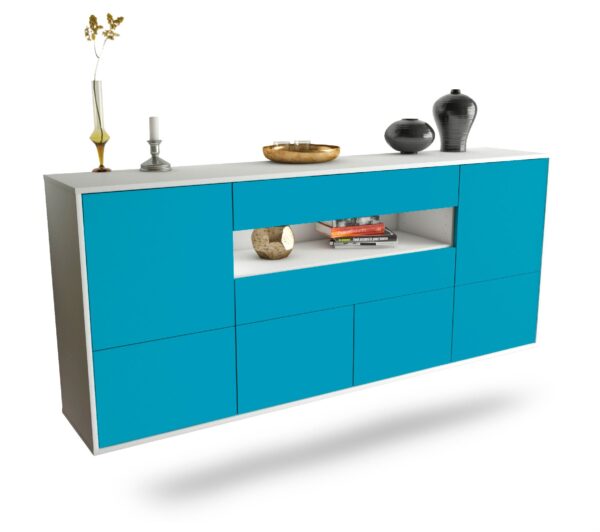 Sideboard McAllen | hängend | Korpus Weiß | Front in Türkis | 180x79x35cm (BxHxT)