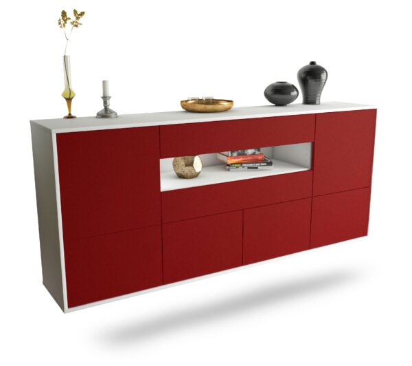 Sideboard McAllen | hängend | Korpus Weiß | Front in Bordeaux | 180x79x35cm (BxHxT)