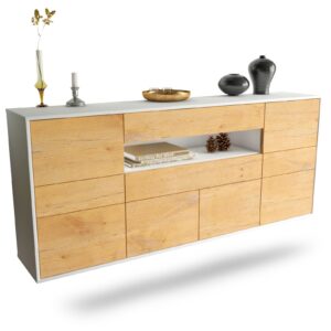 Sideboard Coral Springs | hängend | Korpus Weiß | Front in Eiche Holz Optik | 180x79x35cm (BxHxT)