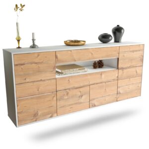 Sideboard Coral Springs | hängend | Korpus Weiß | Front in Pinie Holz Optik | 180x79x35cm (BxHxT)