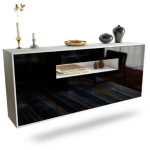 Sideboard Coral Springs | hängend | Korpus Weiß | Front in Hochglanz Schwarz | 180x79x35cm (BxHxT)