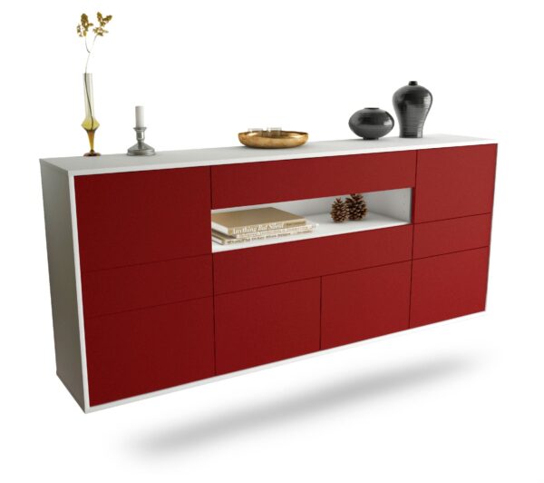 Sideboard Coral Springs | hängend | Korpus Weiß | Front in Bordeaux | 180x79x35cm (BxHxT)