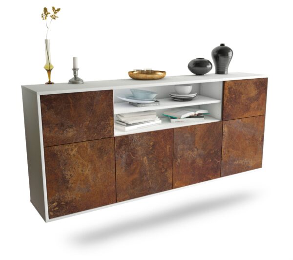 Sideboard Cedar Rapids | hängend | Korpus Weiß | Front in Rost Optik | 180x79x35cm (BxHxT)