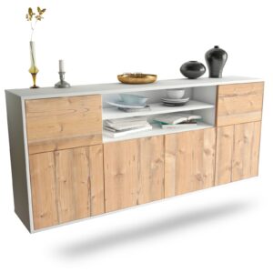 Sideboard Cedar Rapids | hängend | Korpus Weiß | Front in Pinie Holz Optik | 180x79x35cm (BxHxT)