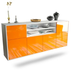 Sideboard Cedar Rapids | hängend | Korpus Weiß | Front in Hochglanz Orange | 180x79x35cm (BxHxT)