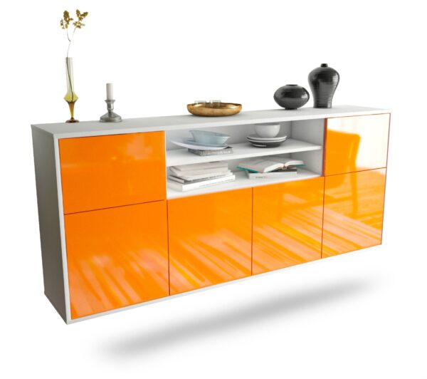 Sideboard Cedar Rapids | hängend | Korpus Weiß | Front in Hochglanz Orange | 180x79x35cm (BxHxT)