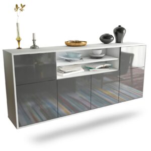 Sideboard Cedar Rapids | hängend | Korpus Weiß | Front in Hochglanz Grau | 180x79x35cm (BxHxT)