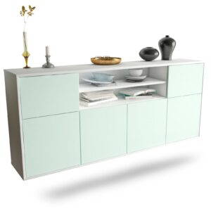 Sideboard Cedar Rapids | hängend | Korpus Weiß | Front in Mint | 180x79x35cm (BxHxT)