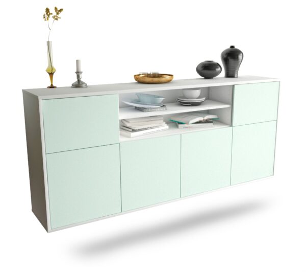 Sideboard Cedar Rapids | hängend | Korpus Weiß | Front in Mint | 180x79x35cm (BxHxT)