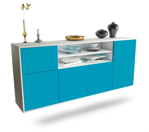 Sideboard Cedar Rapids | hängend | Korpus Weiß | Front in Türkis | 180x79x35cm (BxHxT)