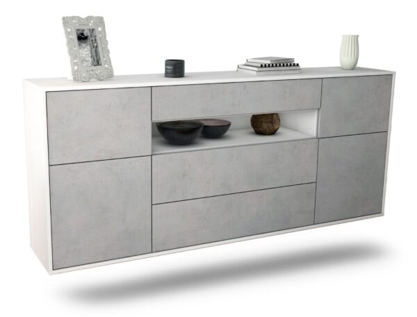 Sideboard Elizabeth | hängend | Korpus Weiß | Front in Beton Optik | 180x79x35cm (BxHxT)